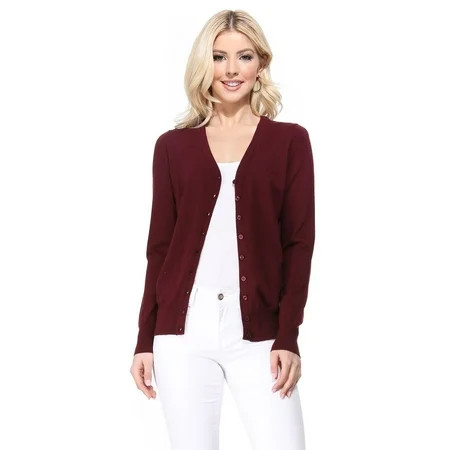 YEMAK Women s Long Sleeve V-Neck Button Down Soft Knit Cardigan Sweater MK5178-Burgundy-XL | Walmart (US)