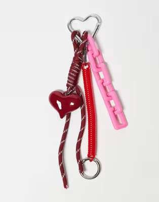 Kaiia exclusive heart carabiner cord bag charm in pink and red | ASOS (Global)
