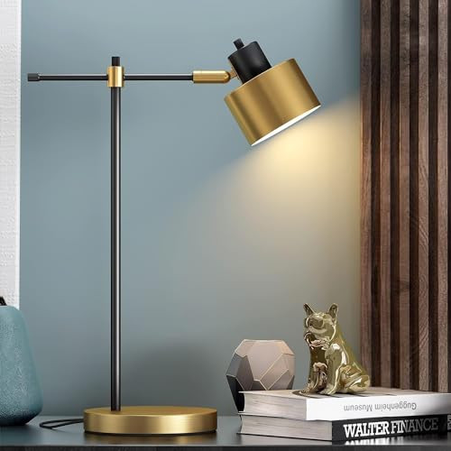 OYEARS 22.2“ Modern Industrial Desk Lamp for Reading LED Metal Table Lamp Light for Office Bedroom Study Room Living Room Nightstand Bedside Lamps Gold and Matte Black Accent Finish (Bulb Included) | Amazon (US)