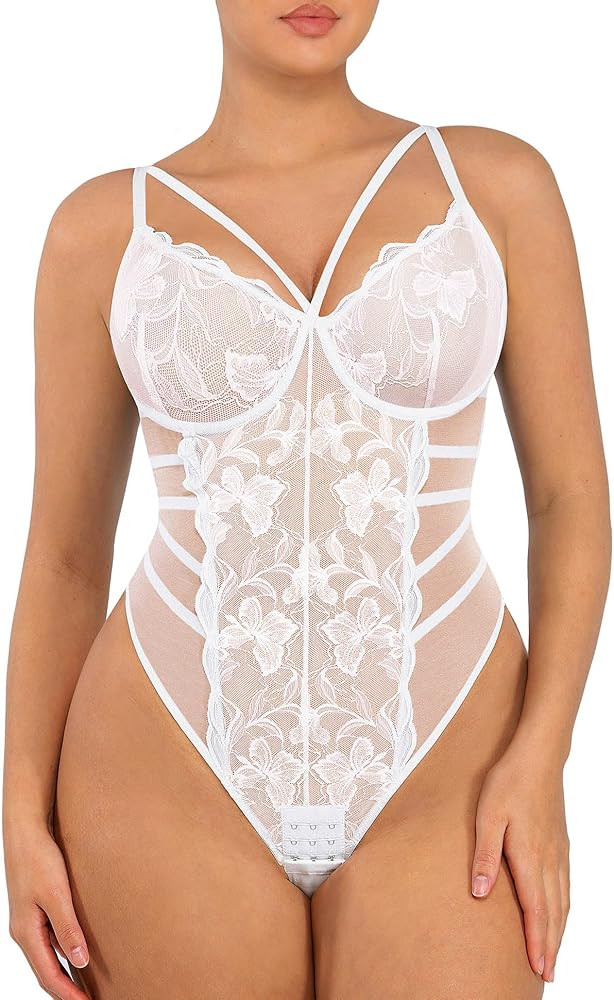 FeelinGirl Lace Shapewear Bodysuits for Women V Neck Sleeveless Tops Tummy Control Body Suits Tho... | Amazon (US)
