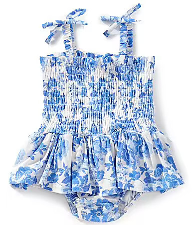Angel Dear Baby Girls Blue Roses Smocked Bubble With Skirt - 0/3 Months | Dillard's