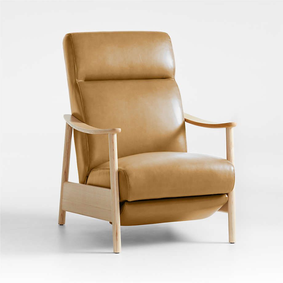 Domingo Leather Reclining Accent Chair with Wood Frame + Reviews | Crate & Barrel | Crate & Barrel