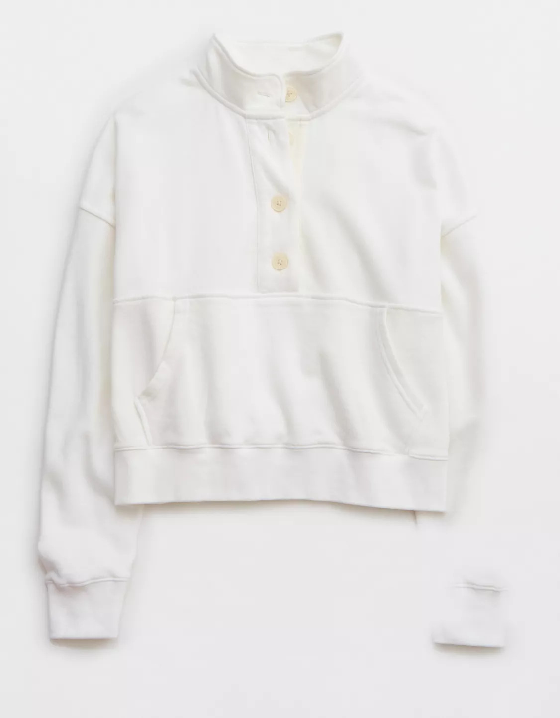 Aerie Button Mock Neck Cropped Sweatshirt | American Eagle Outfitters (US & CA)