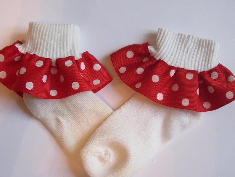 Red Polka Dot Ribbon Ruffle Socks - Etsy | Etsy (US)