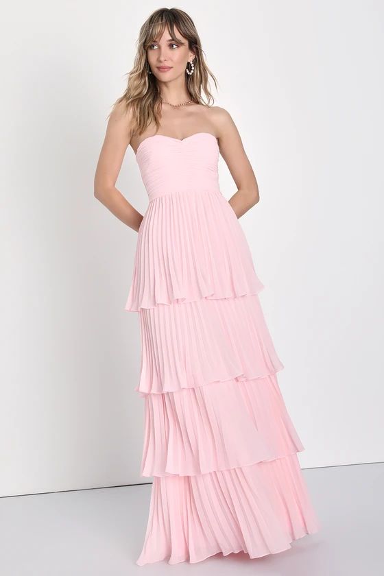 Seriously Sensational Pink Pleated Strapless Tiered Maxi Dress | Lulus (US)