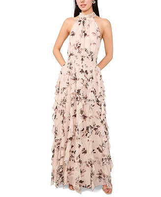 Women's Floral Smocked Cascade-Ruffle Halter Maxi Dress | Macy's