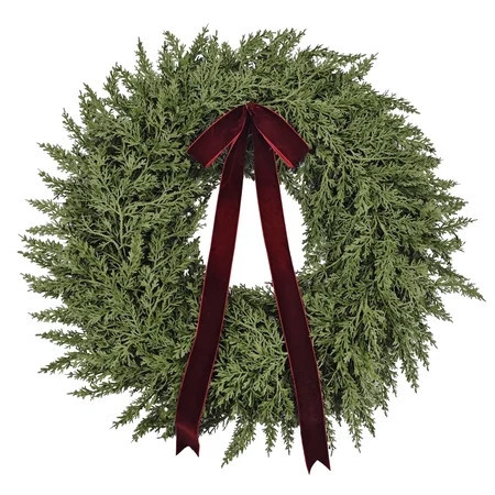 My Texas House Natural Feel Cedar Artificial Christmas Wreath with Bow, Green, 22" | Walmart (US)