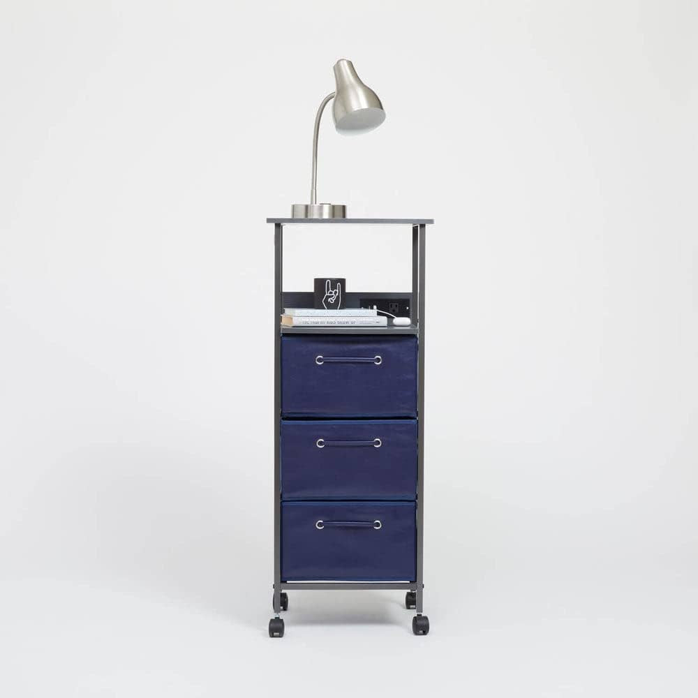 Dormify Charging 3-Drawer Cart on Wheels | 1 Outlet & 2 USB Ports | Fabric Drawers | Storage Drawers | Amazon (US)