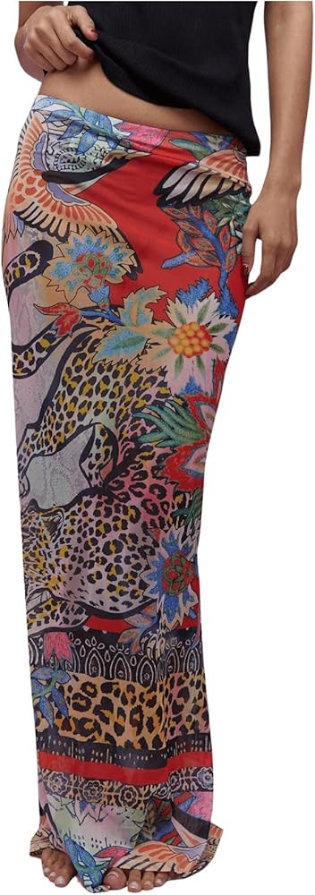 GORGLITTER Women's Y2k Tropical Mesh Maxi Skirt Leopard Cheetah Print Bodycon Long Cover Up Skirt... | Amazon (US)