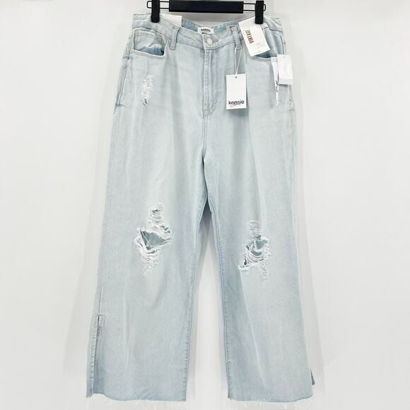 NWT Kensie True Vintage Women's Blue Light Wash Distressed Wide Leg Jeans 10/30 | Poshmark