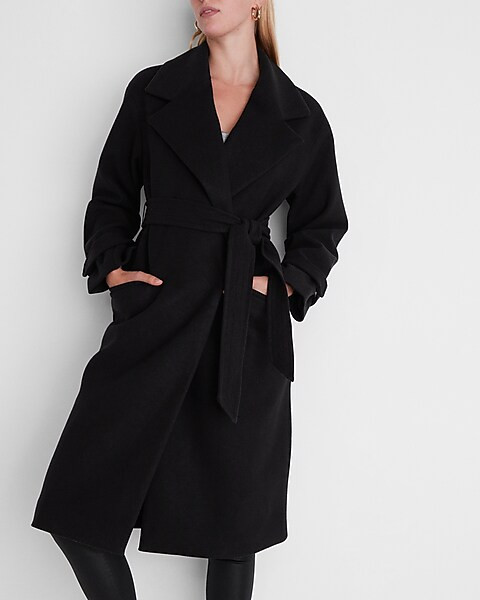 Belted Wrap Front Faux Wool Coat | Express