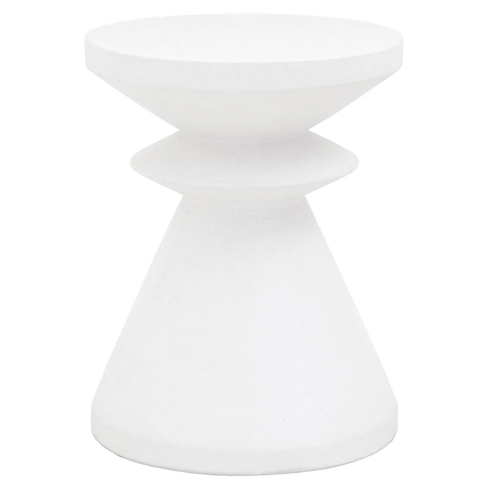 Declan Coastal Beach White Concrete Round Hourglass Outdoor Side End Table | Kathy Kuo Home