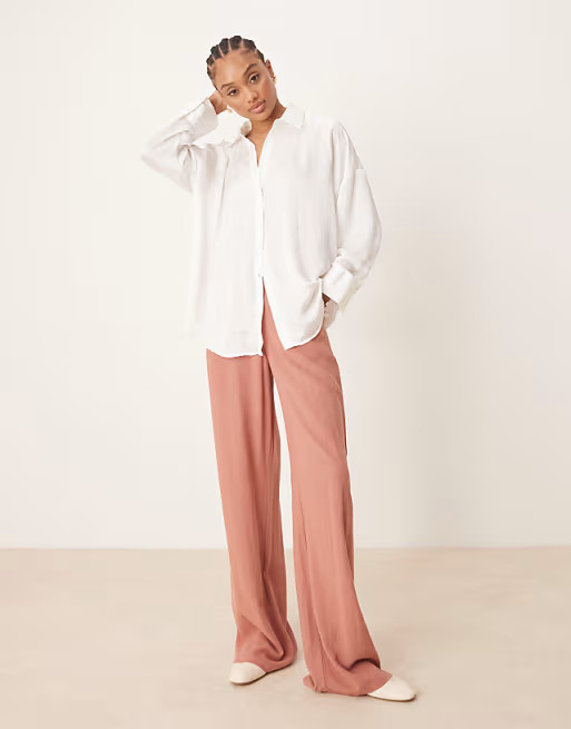 ASOS DESIGN Tall relaxed straight leg pants with linen in Apricot | ASOS (Global)