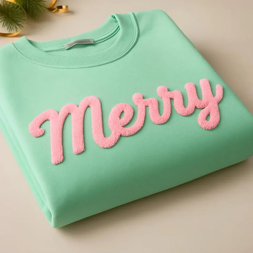 Merry Christmas Chenille YARN EMBROIDERED Sweatshirt, Customized Team Spirit, Game Day Fuzzy Lett... | Etsy (US)
