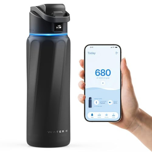BOOST Smart Water Bottle with Reminder to Drink Water & Water Tracker Bottle - Double Wall Vacuum Insulated Water Bottle Stainless Steel, Wide Mouth 32 oz Water Bottles, Ideal for Gift - Black | Amazon (US)