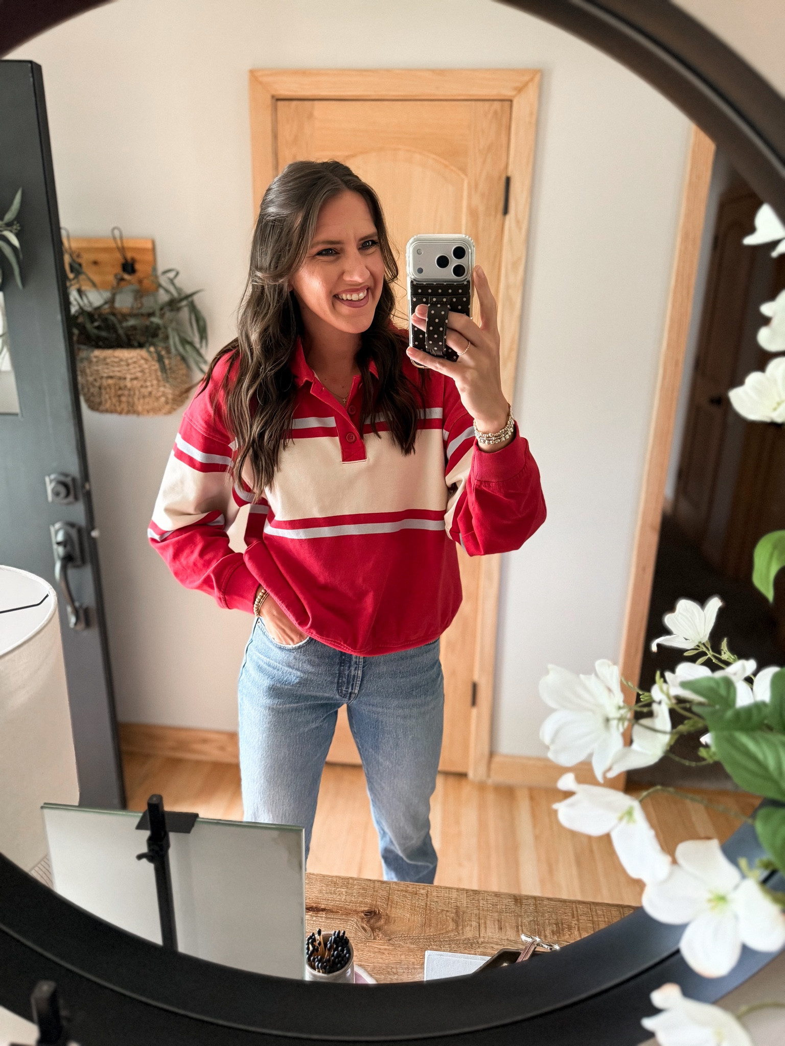 This sweatshirt is 50% off today! I’m wearing a medium. 