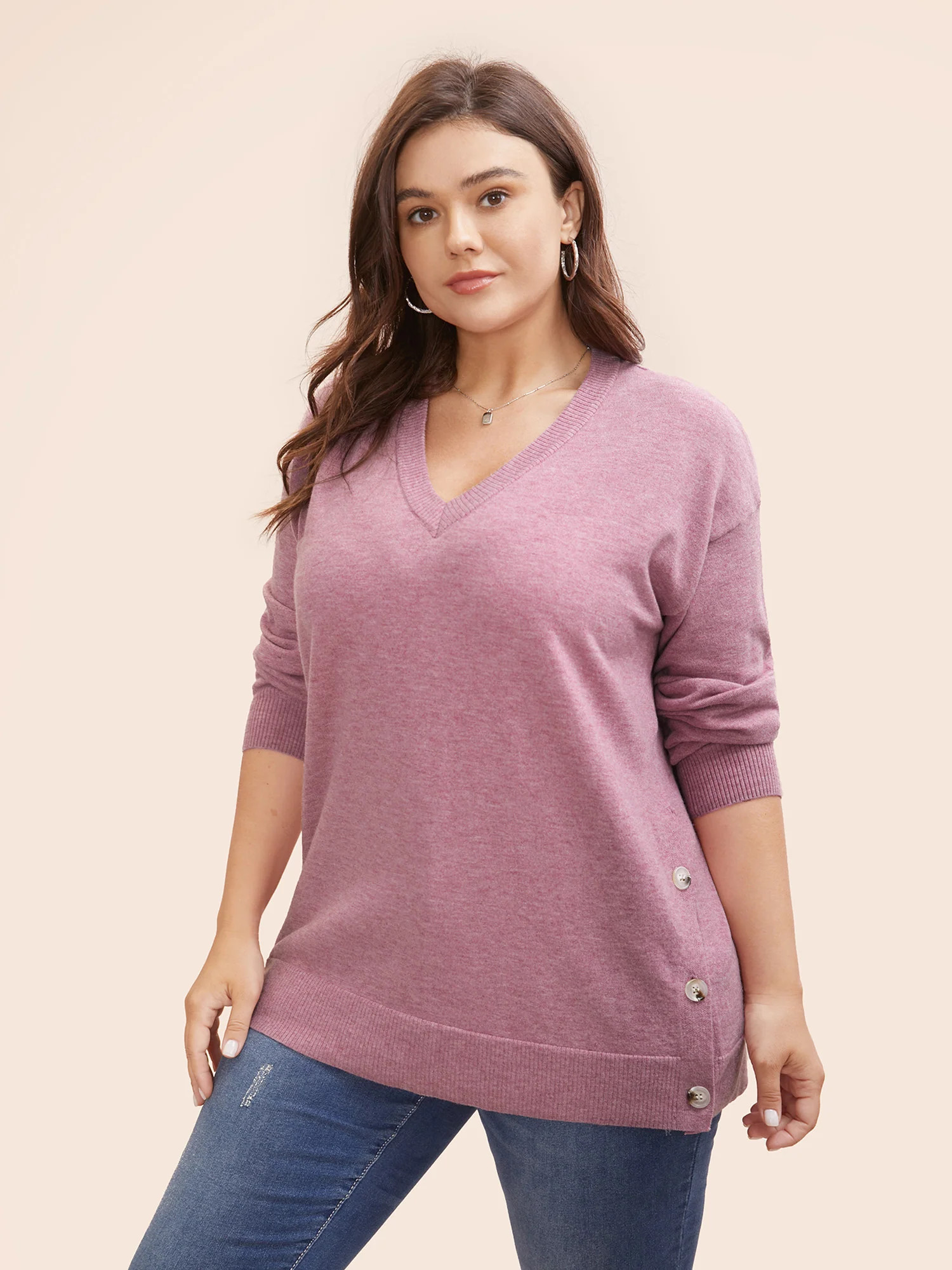 Supersoft Essentials Button Slit Hem Pullover | Bloomchic