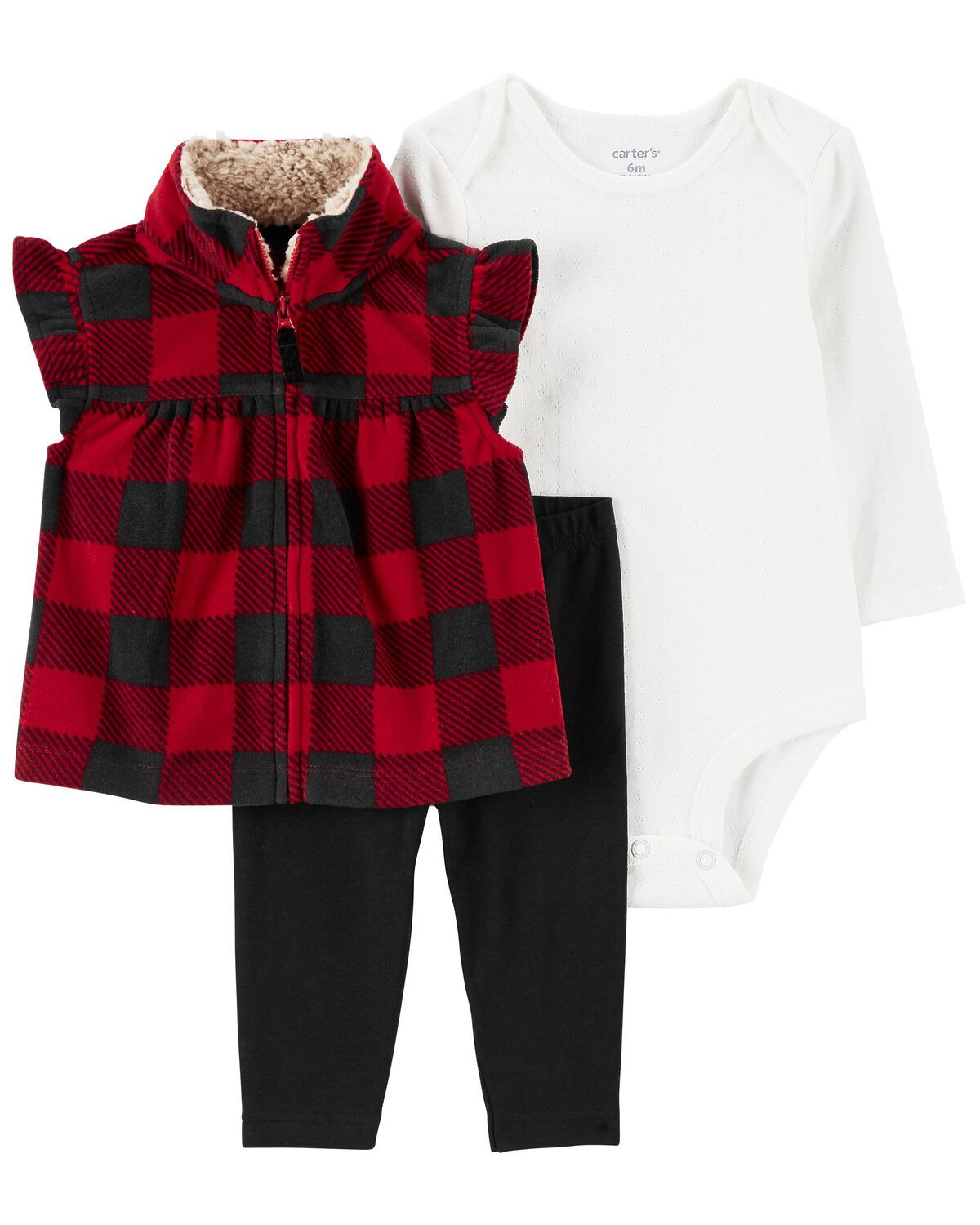 Red/Black Baby 3-Piece Plaid Fleece Little Vest Set | carters.com | Carter's