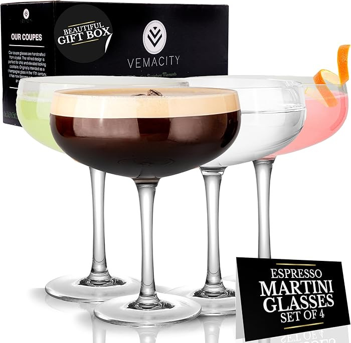 VEMACITY - Elegant Espresso Martini Glasses Set of 4 (10oz) - Classic Coupe Glasses for Martinis,... | Amazon (US)