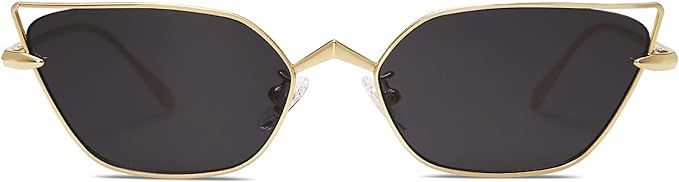 SOJOS Small Cateye Sunglasses Fashion Narrow Fun Designer Sun Glasses SJ1127, Gold/Grey | Amazon (US)