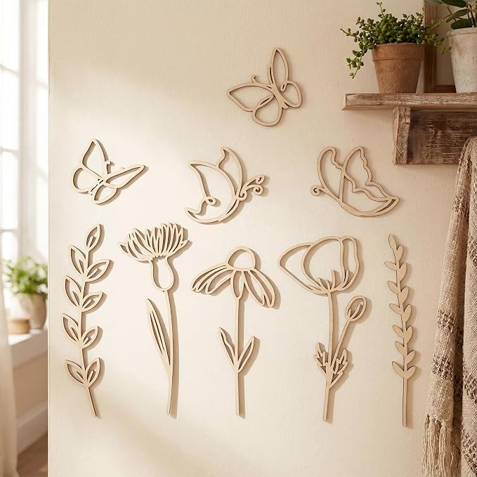 Novabright 9 Pcs Wooden Wildflower Wall Decor Boho Flower Cutout Nursery Decor Floral Sign Decal ... | Amazon (US)