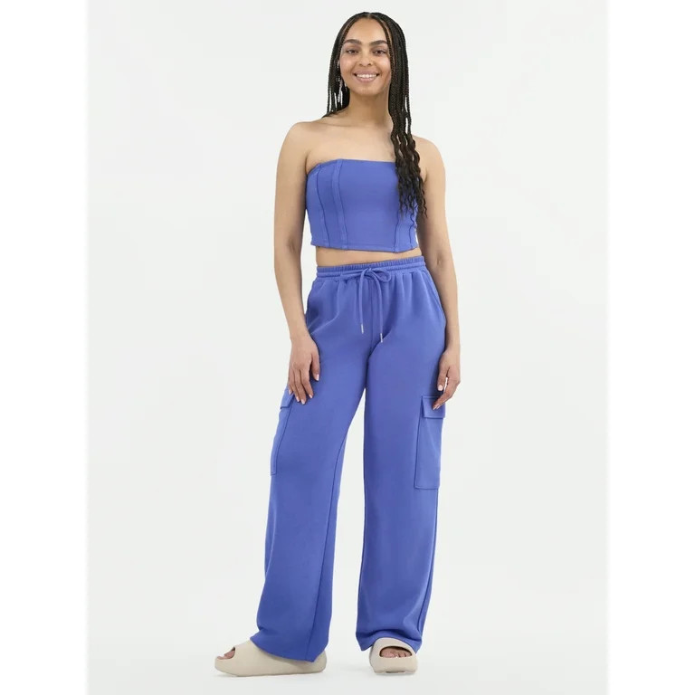 No Boundaries Tube Top and Cargo Sweatpants Set, 2-Piece, Women's - Walmart.com | Walmart (US)