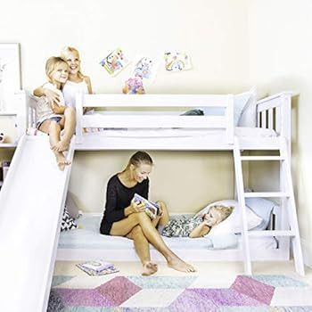Max & Lily Low Bunk Bed, Twin-Over-Twin Bed Frame For Kids With Slide, White | Amazon (US)