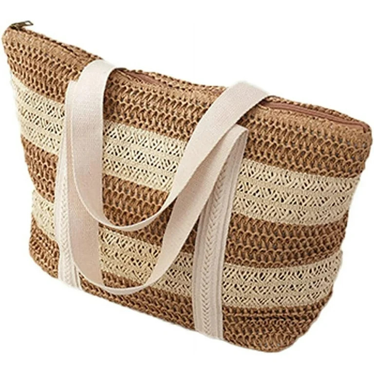 CoCopeaunts Straw Beach Bag Women Summer Handmade Woven Large Tote Bag Striped Straw Handbag Shou... | Walmart (US)