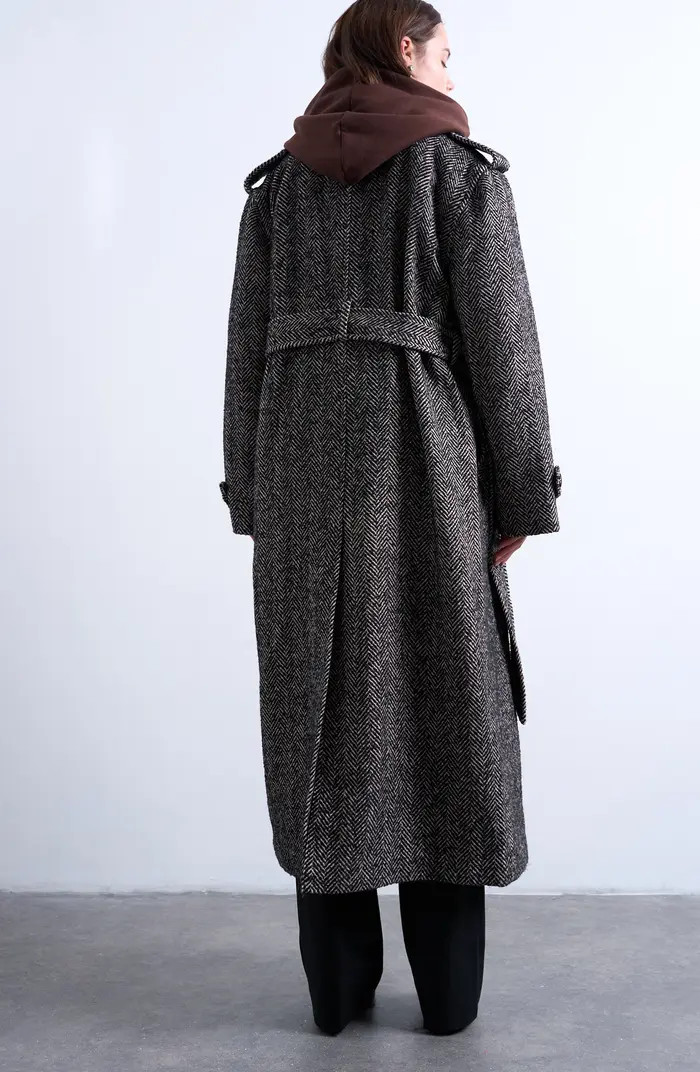 Belted Herringbone Longline Coat | Nordstrom