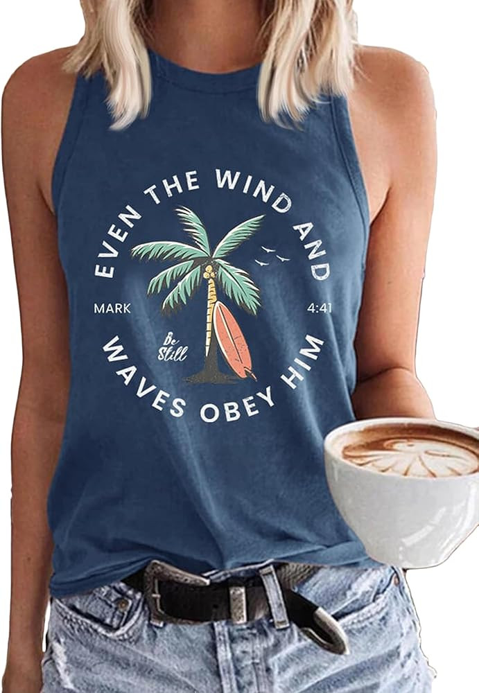 Even The Wind and Waves Obey Him Tank Obey Shirts Christian Bible Verse Shirt for Women Beachy Ta... | Amazon (US)