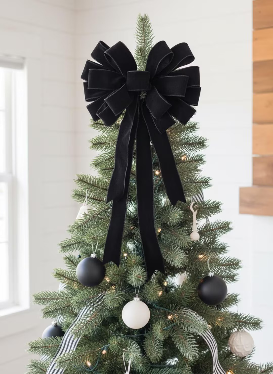 Black Velvet Christmas Tree Topper Bow: Farmhouse Decor - Etsy | Etsy (US)