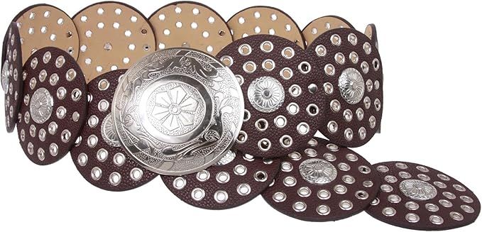 beltiscool Women's 3 1/2" (90 mm) Wide Boho Disc Concho Leather Belt | Amazon (US)