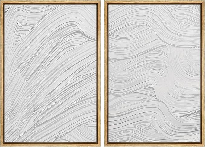 Ashbrook Framed Canvas Print Wall Art Set White Gray Paint Stroke Waves Abstract Shapes Illustrat... | Amazon (US)