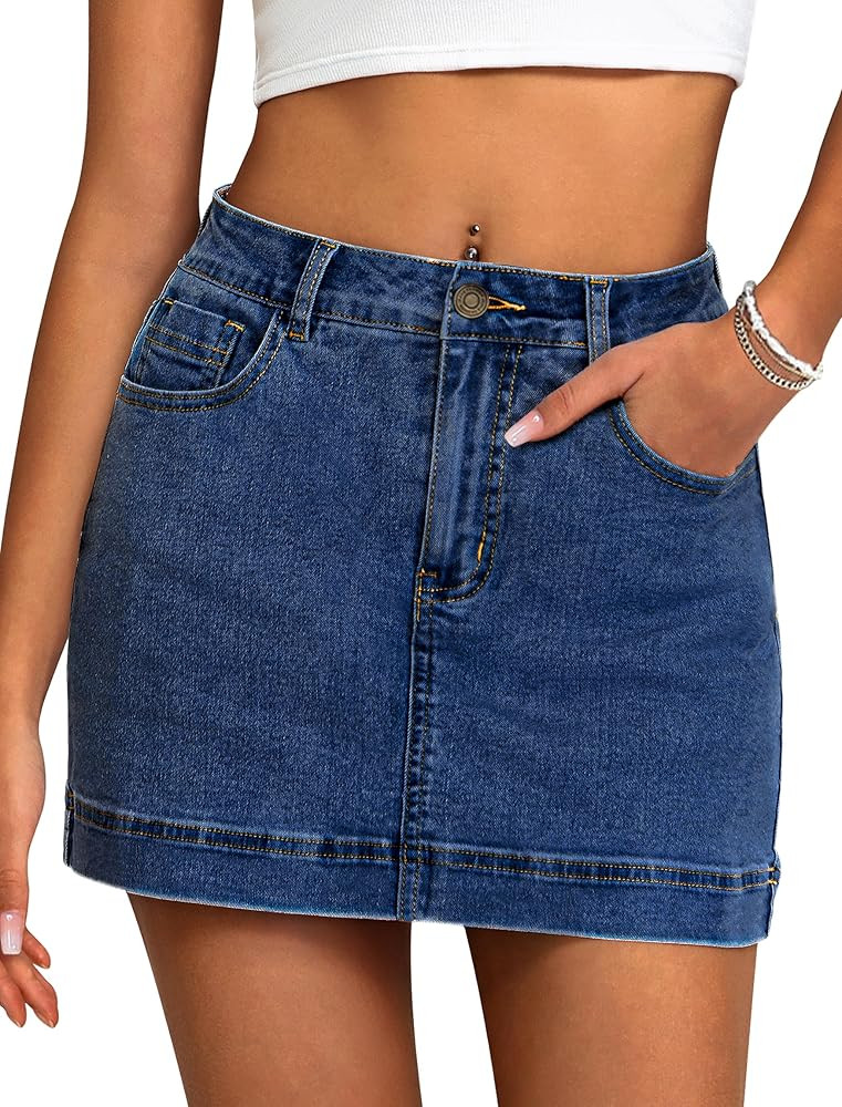IWD Jean Skorts for Woman 2025 Trendy High Waisted Y2k Mini Skirt Stretchy Denim Shorts Skort Cou... | Amazon (US)