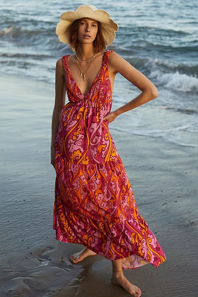 Maeve Eviana Shirred Maxi Dress | Anthropologie (US)