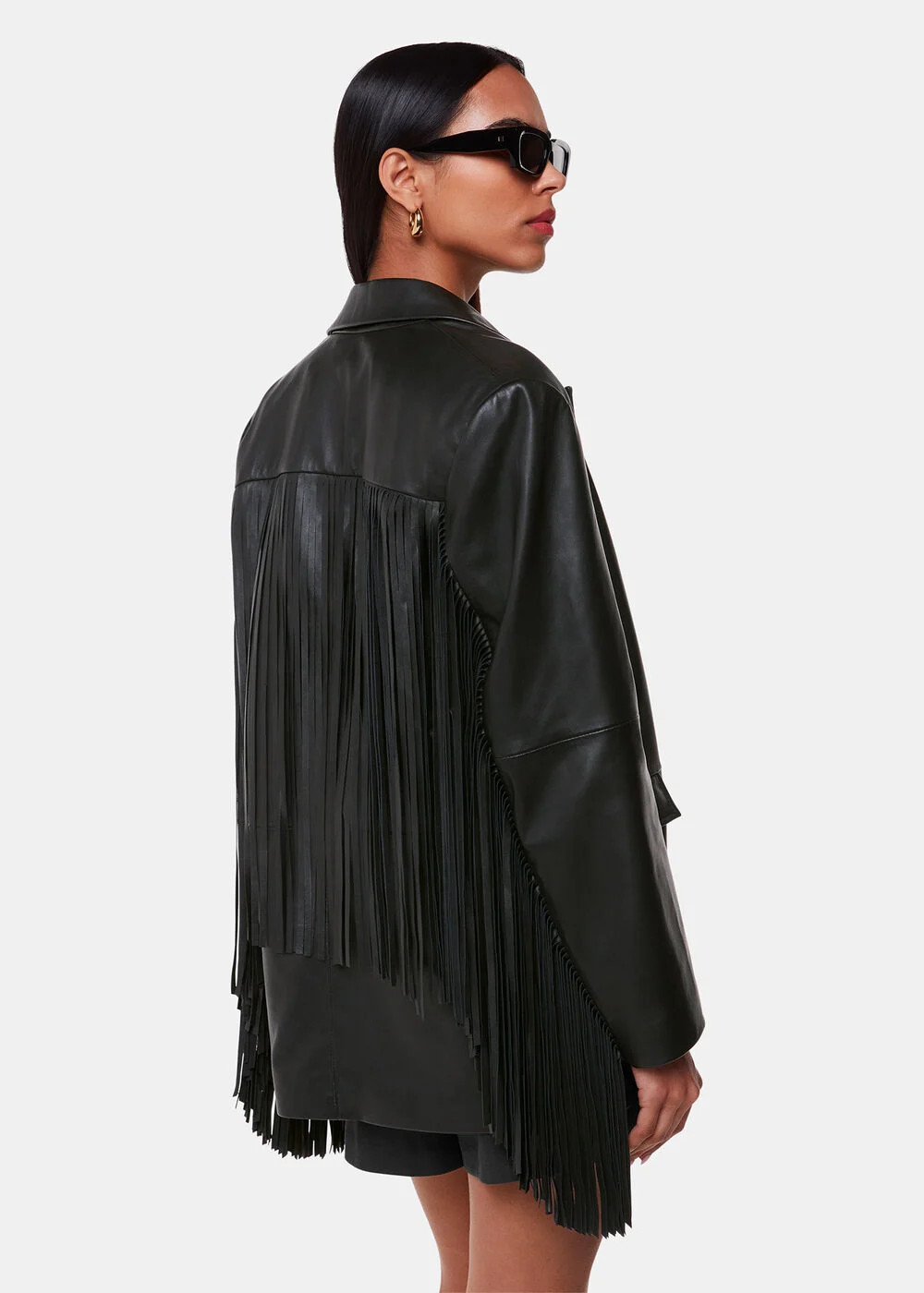 Black Gia Leather Fringed Jacket | WHISTLES | Whistles UK | | Whistles