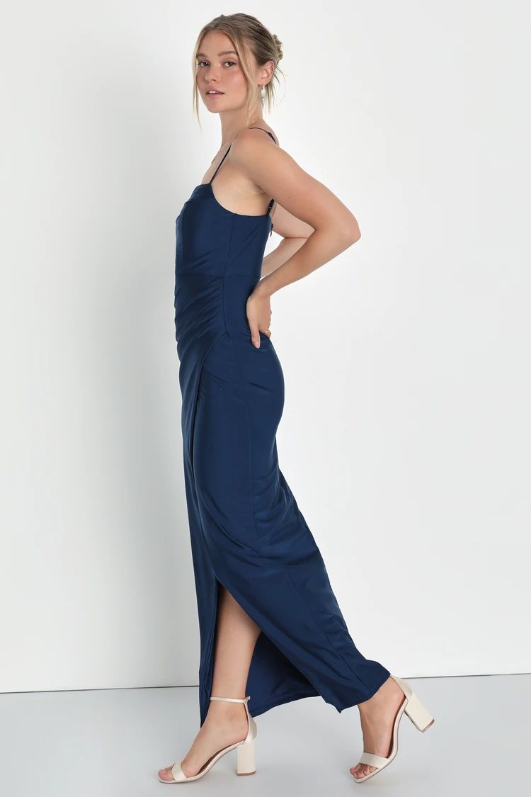 Breathtaking Moments Navy Blue Sleeveless Tulip Maxi Dress | Lulus