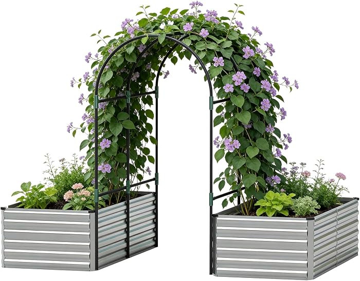 Raised Garden Bed with Arch Trellis for Climbing Plants,Galvanized Raised Garden Bed, Planter Box... | Amazon (US)