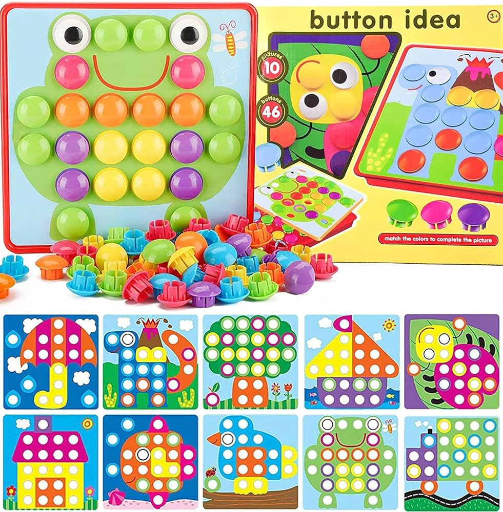 58 Pcs Button Art Toys for Toddlers,Toddler Activities Crafts for Toddlers 2-4 Years,Color Matchi... | Amazon (US)