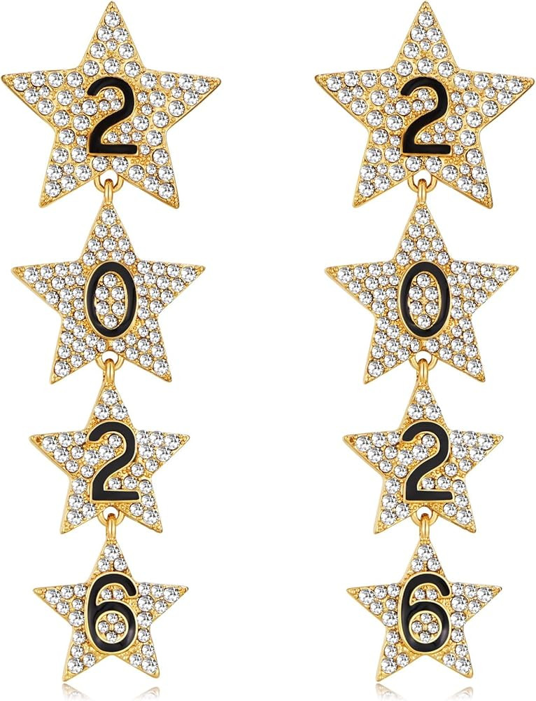 2026 New Year Earrings, Star Dangle Earrings for Women, Sparkling Holiday Party Earrings with 202... | Amazon (US)