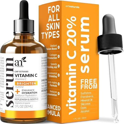 artnaturals Anti-Aging Vitamin C Serum - (1 Fl Oz / 30ml) - with Hyaluronic Acid and Vit E - Wrinkle Repairs Dark Circles, Fades Age Spots and Sun Damage - Enhanced 20% Vitamin C | Amazon (US)