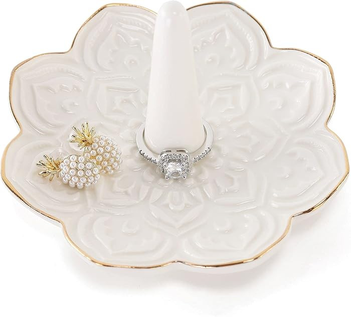 Ceramic White Mandala Jewelry Holder Decorative Ring Holder/Trinket Tray Valentine Engagement Wed... | Amazon (US)
