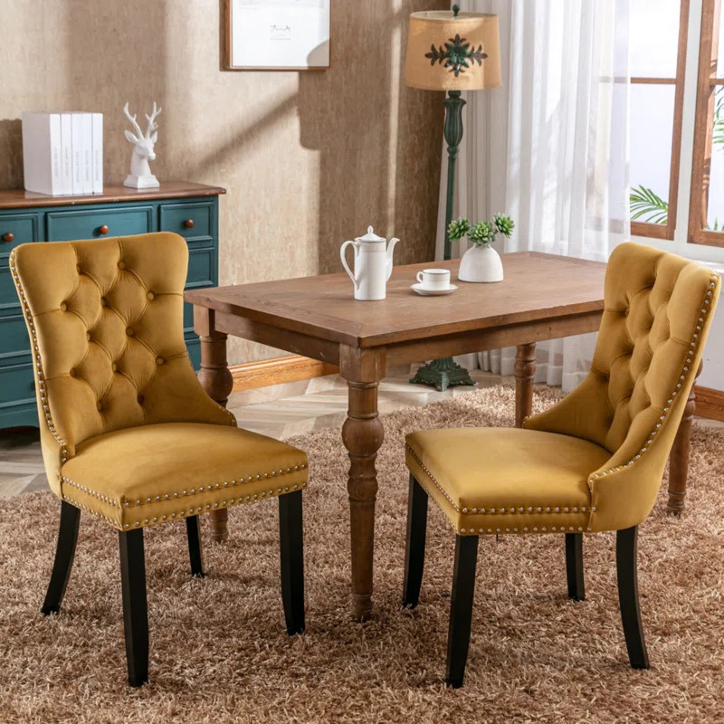 Allena Tufted Velvet/Linen Wing Back Parsons Chair | Wayfair North America