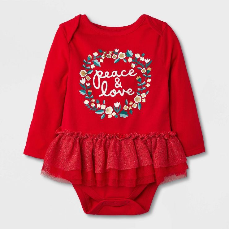 Baby Girls' 'Peace & Love' Tutu Bodysuit Dress - Cat & Jack™ Red | Target