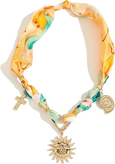Bandana Charm Necklace for Women-Dainty Gold Carabiner Beach Charm Necklace Sun Conch Cross Penda... | Amazon (US)