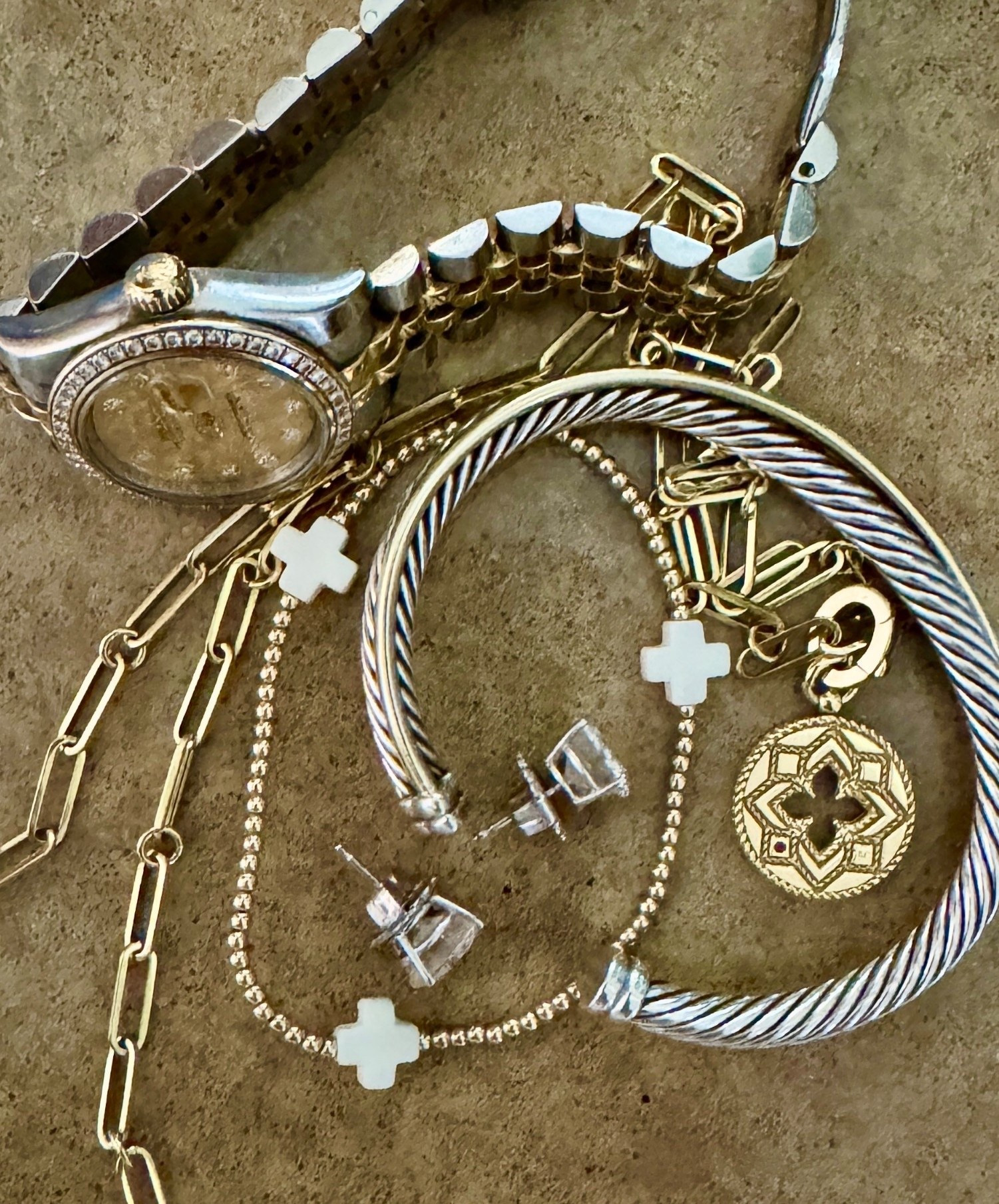 Mixing high and low jewelry pieces for a timeless look. 
kimbentley, necklace, bracelet, Rolex,

#LTKHoliday #LTKGiftGuide #LTKOver40