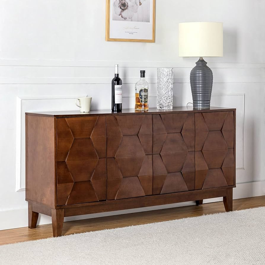 HULALA HOME Modern Sideboard Buffet Cabinet with Solid Wood Legs, 60" Kitchen Storage Cabinet Cre... | Amazon (US)