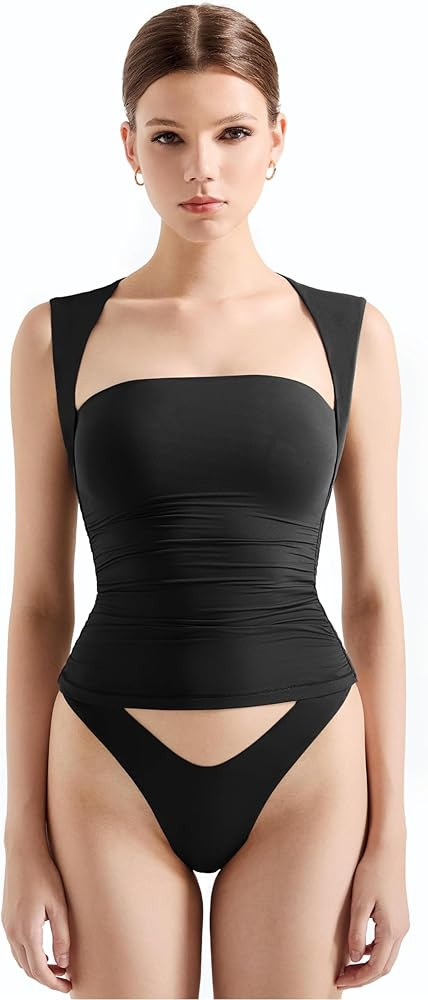 SUUKSESS Womens Square Neck Going Out Tank Tops Double Lined Summer Sleeveless Business Casual Sh... | Amazon (US)