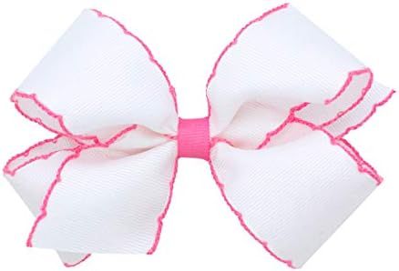 Wee Ones Girls' Classic Grosgrain Moonstitch Hair Bow on a WeeStay No-Slip Hair Clip, Medium, White  | Amazon (US)