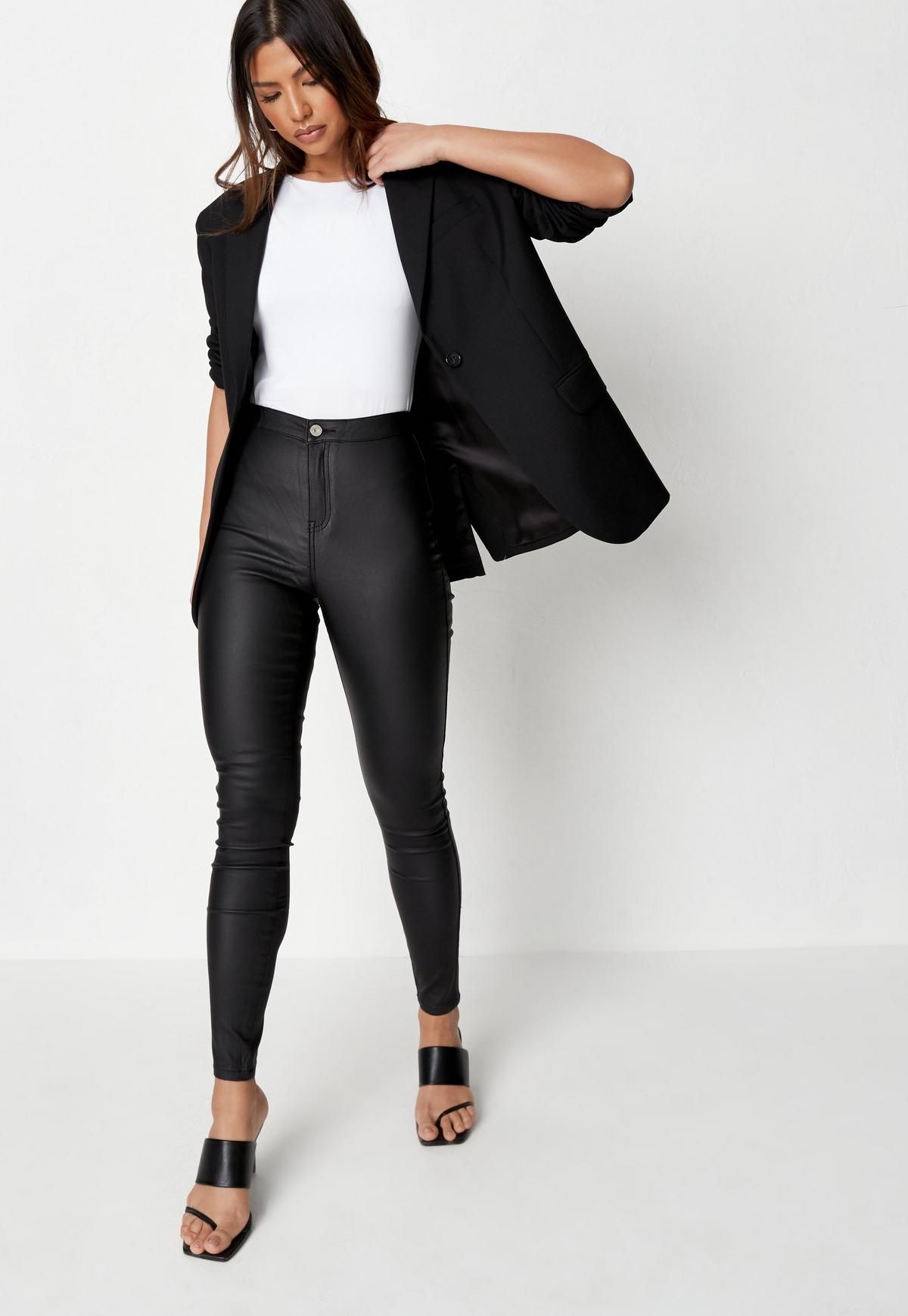 Black Vice High Waisted Coated Skinny Jeans | Missguided (US & CA)